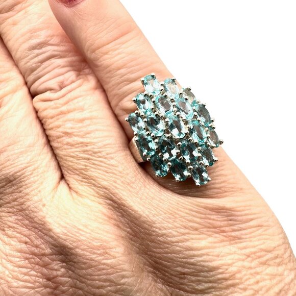 Sterling Silver Womens Ring Blue Topaz Cluster Size 6 - Picture 2 of 5